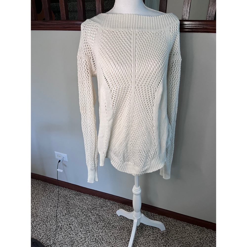 Kardashian Kollection Cream Open Knit Pointelle Sweater‎ Womens XL Long Sleeve